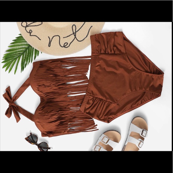 SHEIN Other - Plus Fringe Trim Halter Top Ruched Bikini (SOLD)